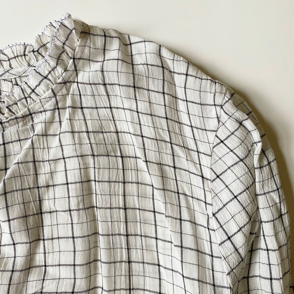 LOFT Plaid Ruffle Split Neck Blouse - Picture 3 of 9